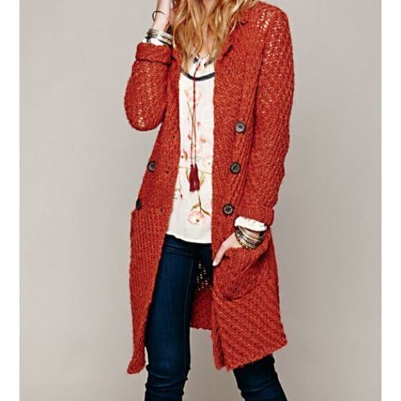 Free people Burnt Orange Long Knit Sweater Cardigan - Picture 1 of 6